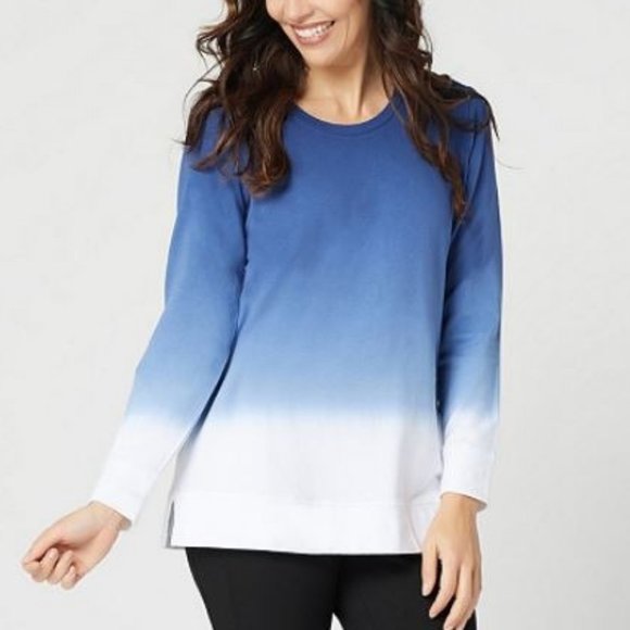 Denim&Co Tops - Denim & Co. French Terry Dip Dye Long-Sleeve Tunic